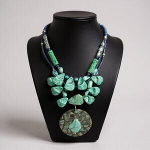 Chico’s Hera Pendant Necklace Turquoise Blue Statement Necklace NWT